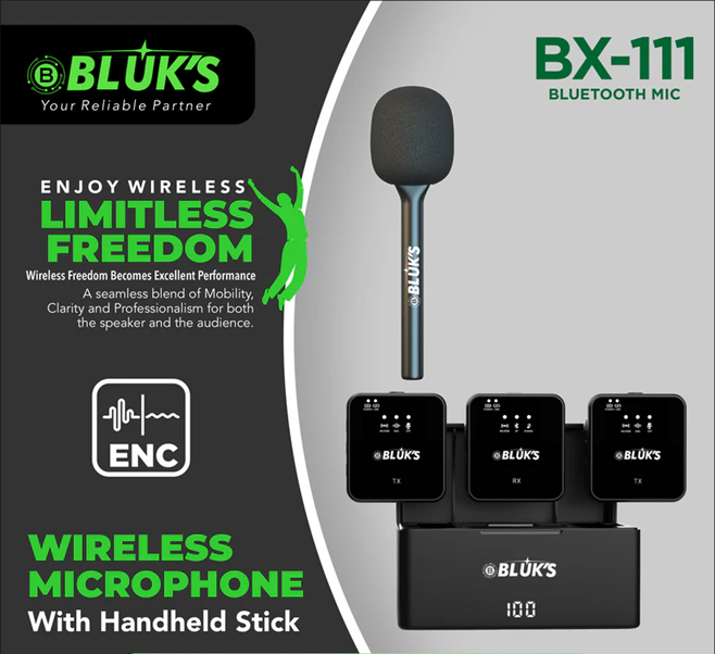 BX-111 ENC | ENC | Double | Handheld Stick | Wireless Mics | IPhone & Type C Connector
