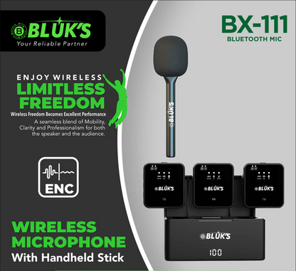 BX-111 ENC | ENC | Double | Handheld Stick | Wireless Mics | IPhone & Type C Connector