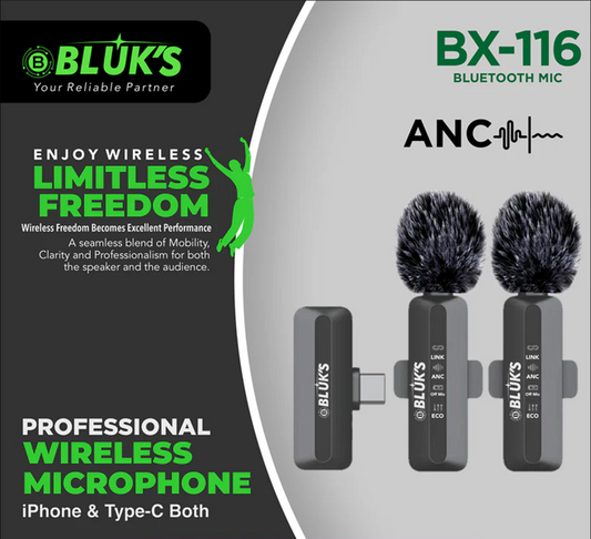 BX-116 | Double Mic | ANC | IPhone & Type C Connector | Wireless Mics