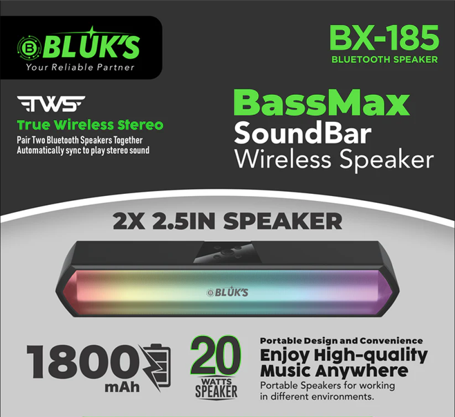 BX-185 | Deep Bass | Sound Bar | Led Lights | Wireless Speaker