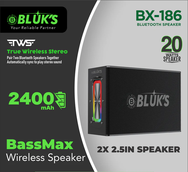 BX-186  | Deep Bass | Led Lights | Portable Wireless Bluetooth Speaker
