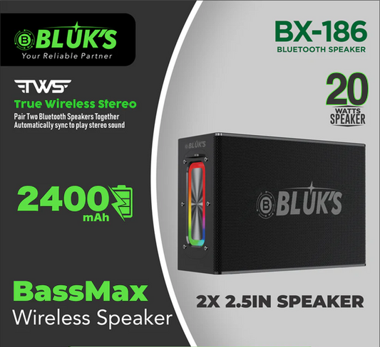BX-186  | Deep Bass | Led Lights | Portable Wireless Bluetooth Speaker