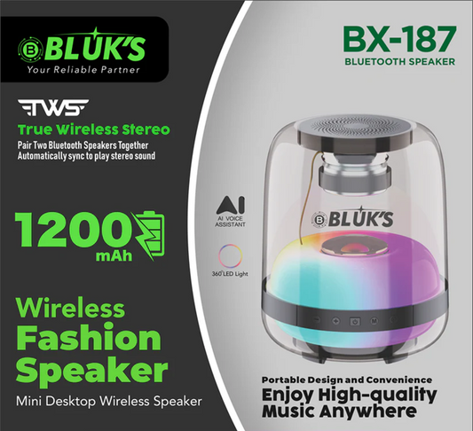 BX-187 Portable Wireless | Transparent | Led Lights | Bluetooth Speaker